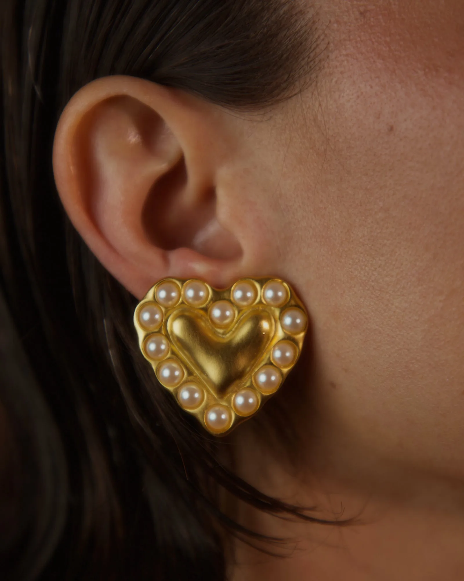 Vintage Givenchy Matte Pearl Heart Clip Ons