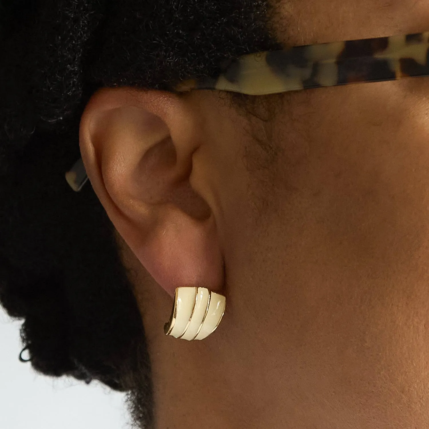 Vintage Gold and White Stripe Earrings