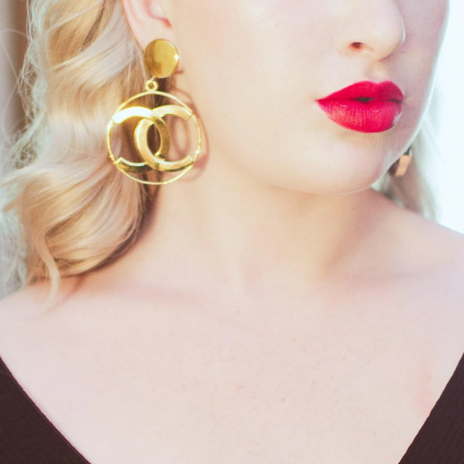 Vintage Gold Chanel CC Logo Statement Earrings