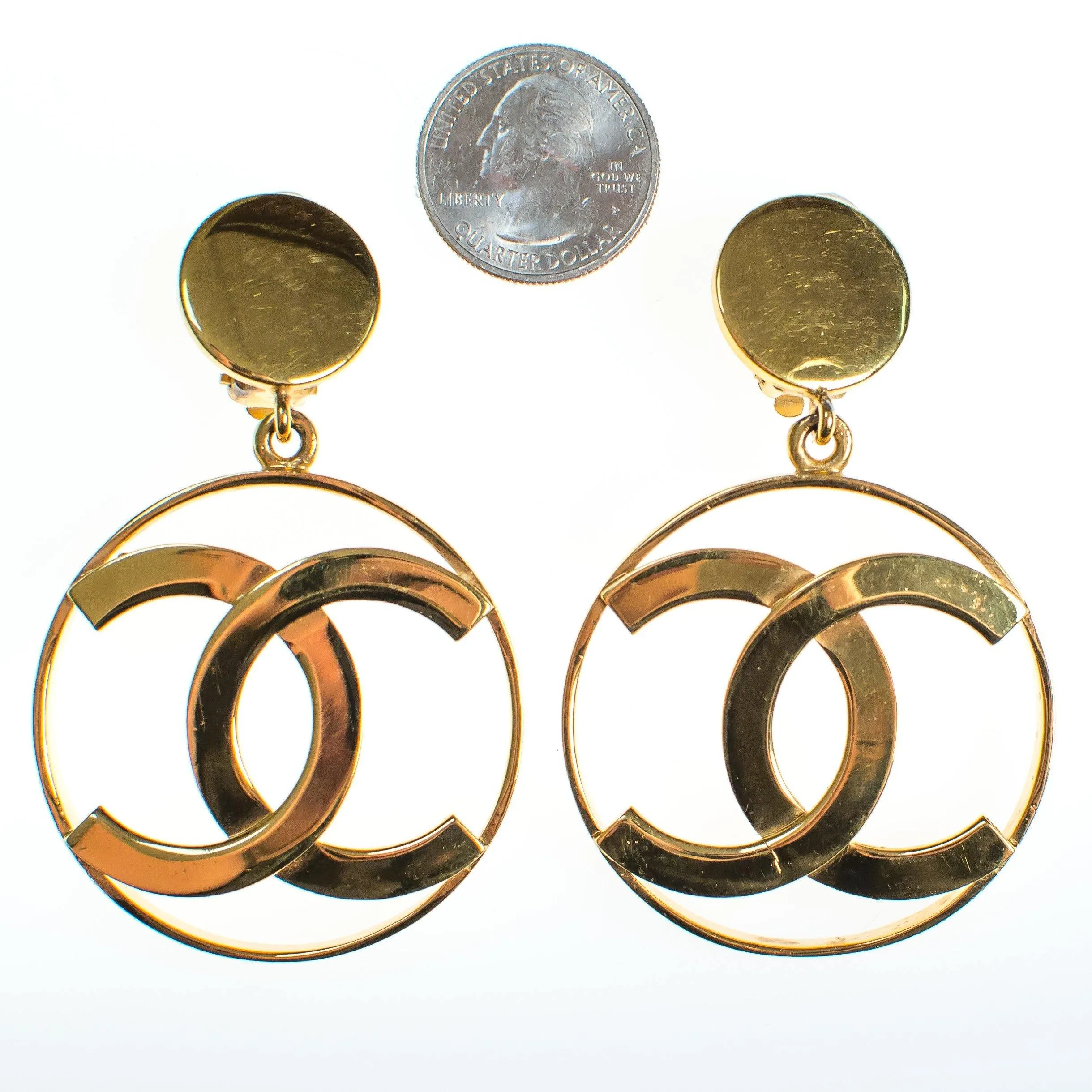 Vintage Gold Chanel CC Logo Statement Earrings