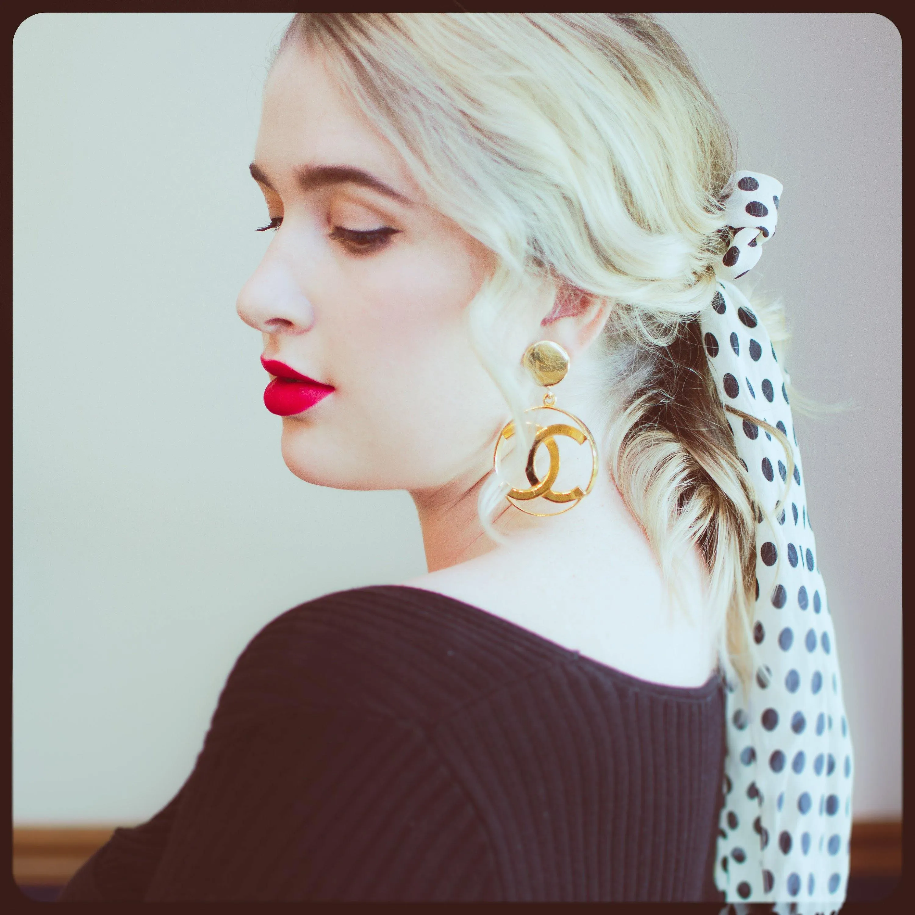 Vintage Gold Chanel CC Logo Statement Earrings