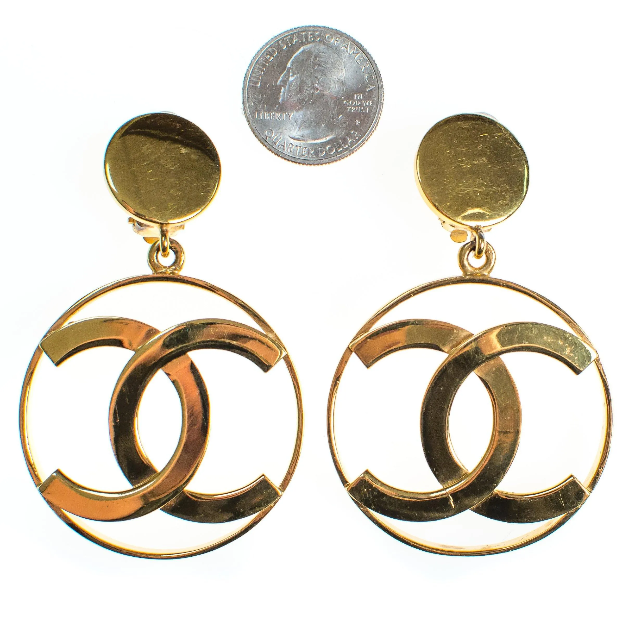 Vintage Gold Chanel CC Logo Statement Earrings