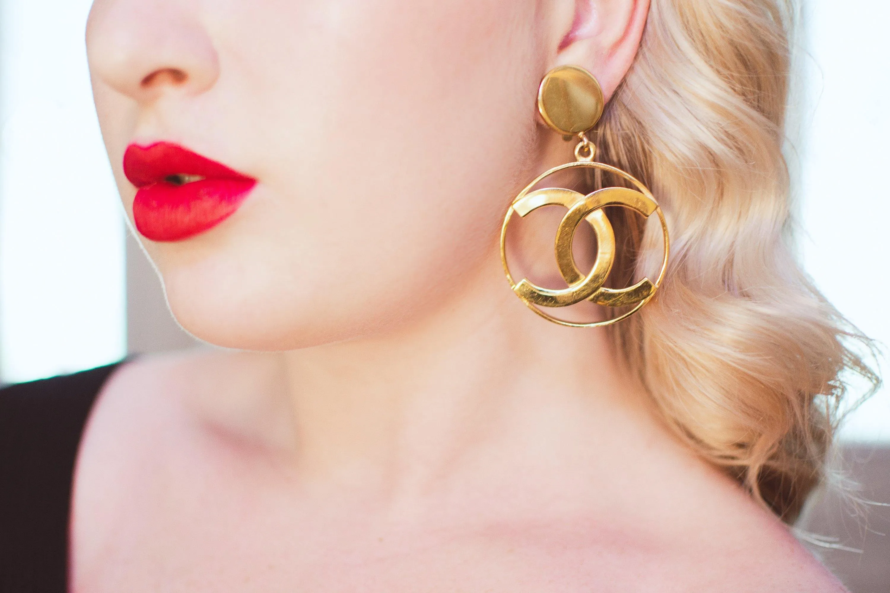 Vintage Gold Chanel CC Logo Statement Earrings