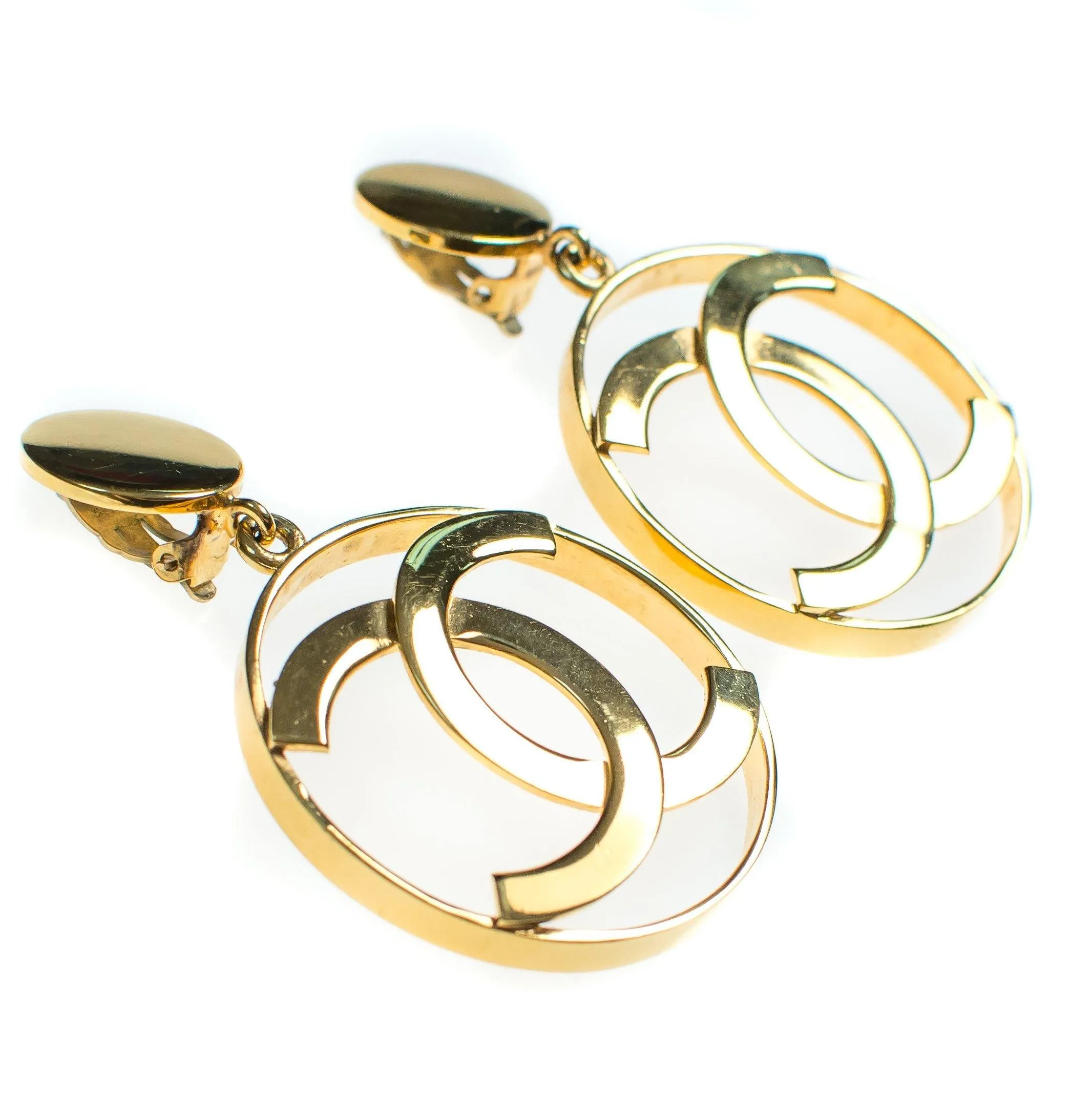 Vintage Gold Chanel CC Logo Statement Earrings