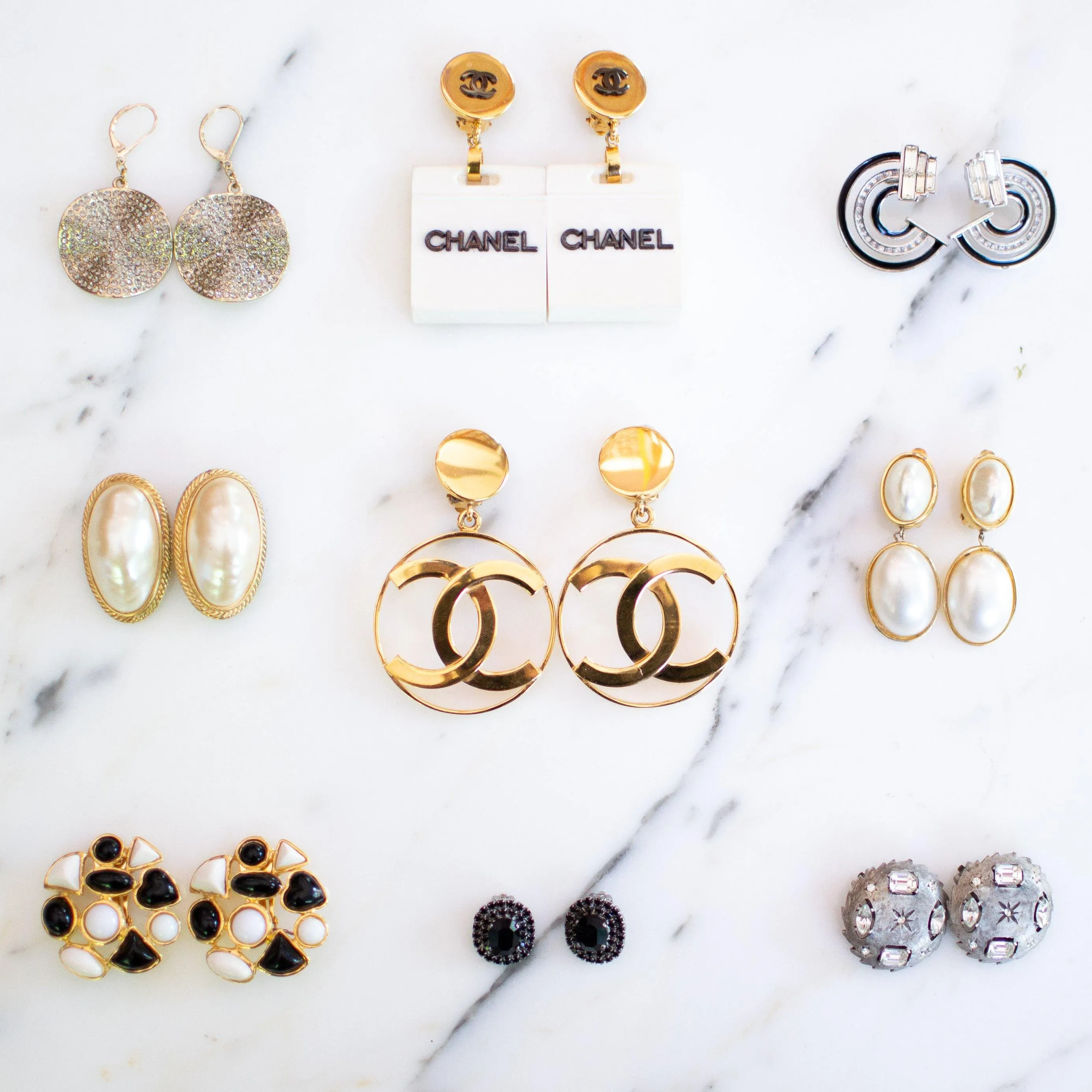 Vintage Gold Chanel CC Logo Statement Earrings