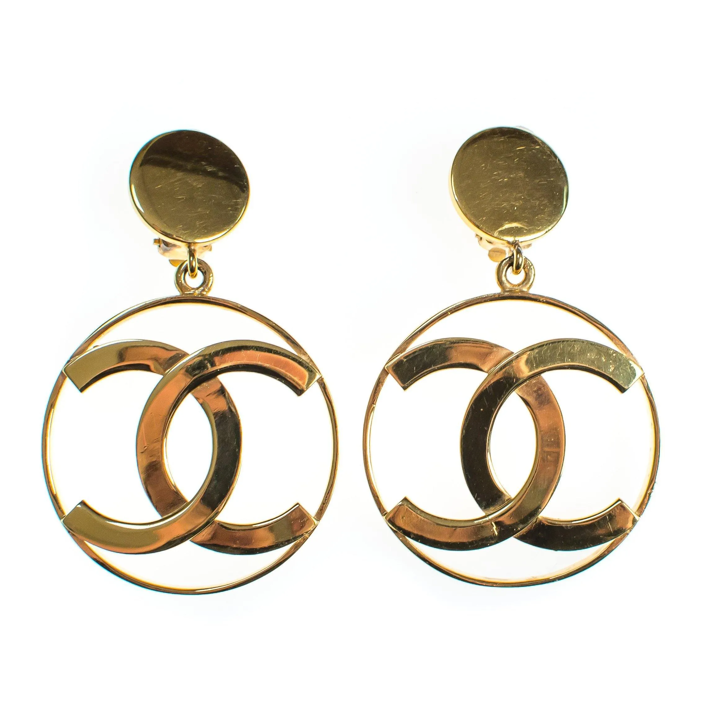 Vintage Gold Chanel CC Logo Statement Earrings
