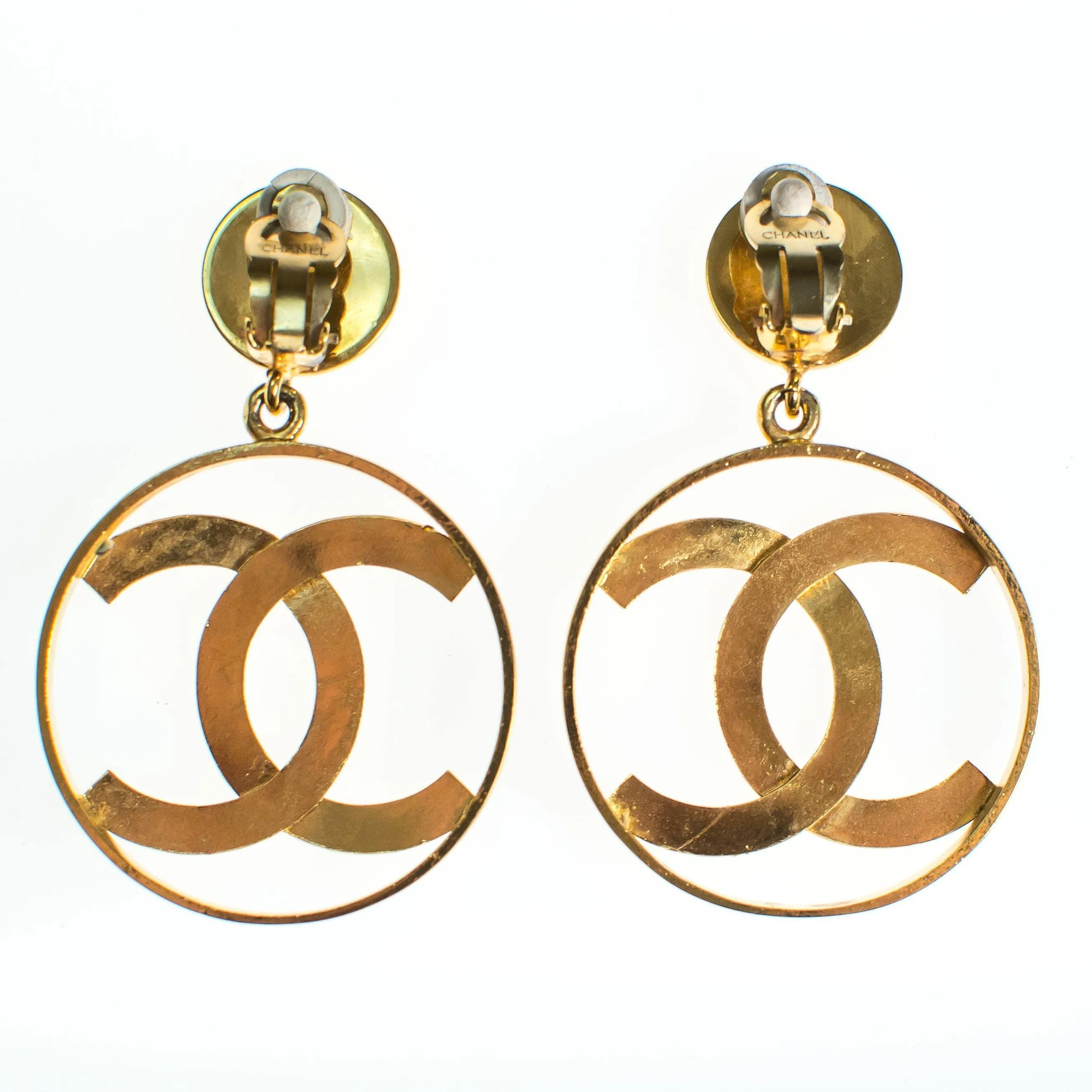 Vintage Gold Chanel CC Logo Statement Earrings