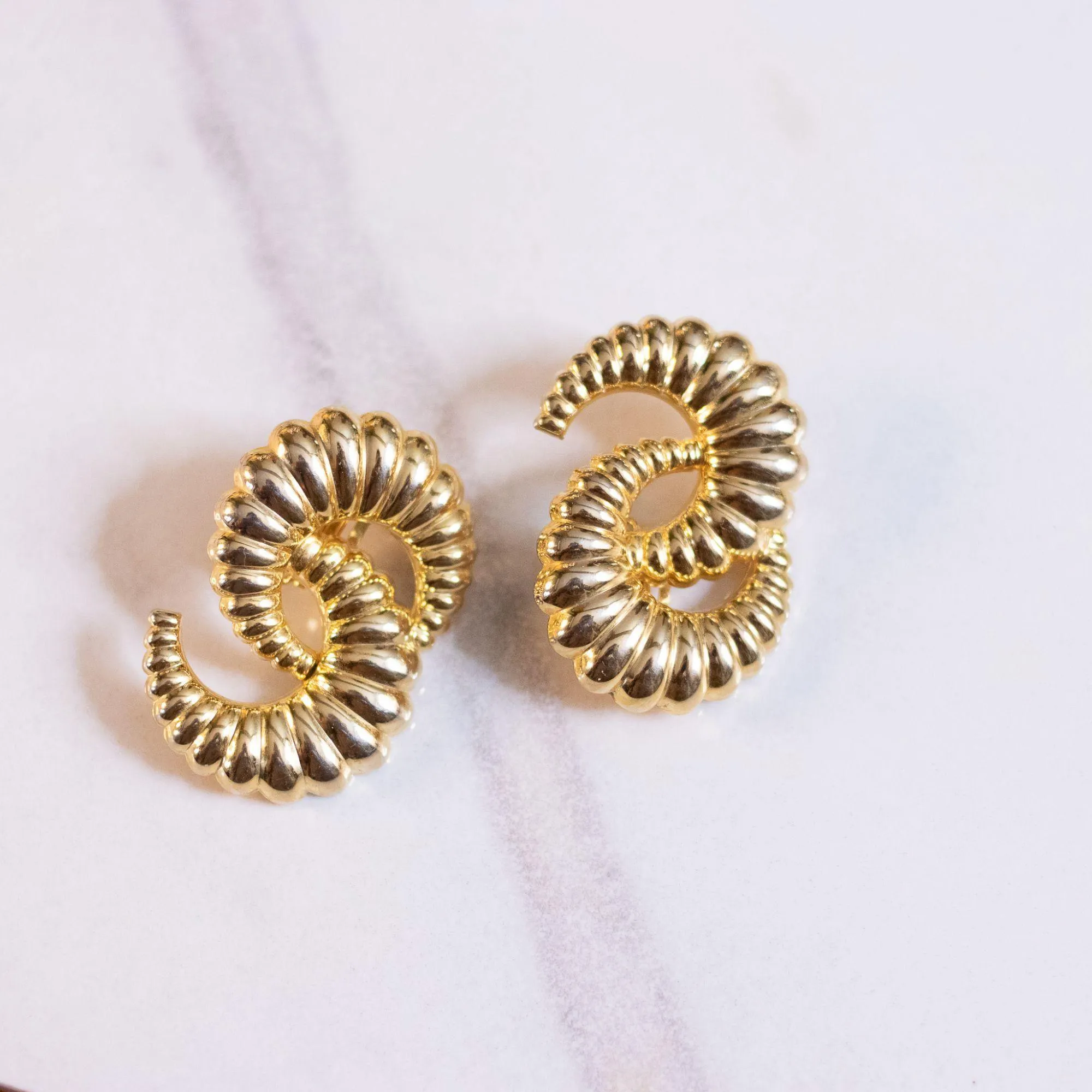 Vintage Gold Crescent Loop Earrings
