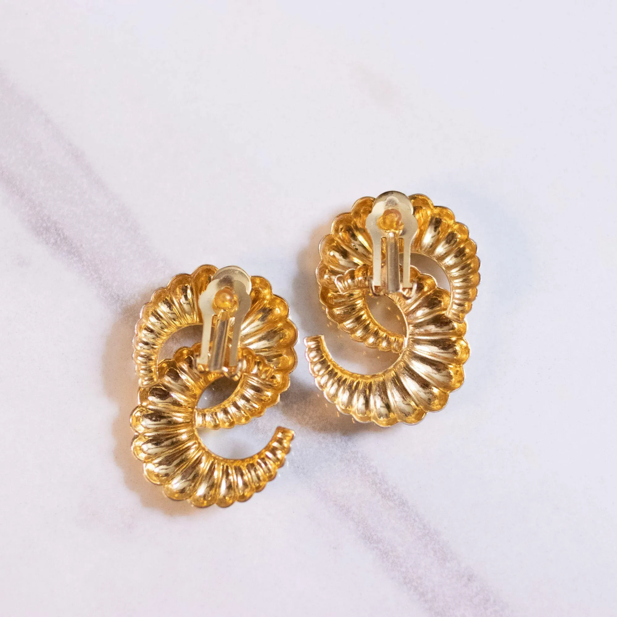 Vintage Gold Crescent Loop Earrings