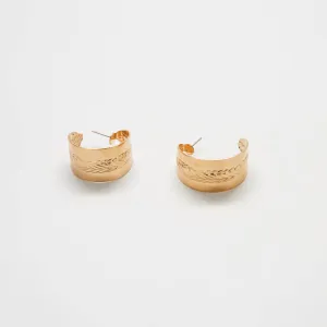 Vintage Gold Embossed Wide Hoop Earrings