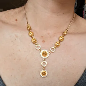 Vintage - Gold Tone Orange Crystal Lariat Necklace