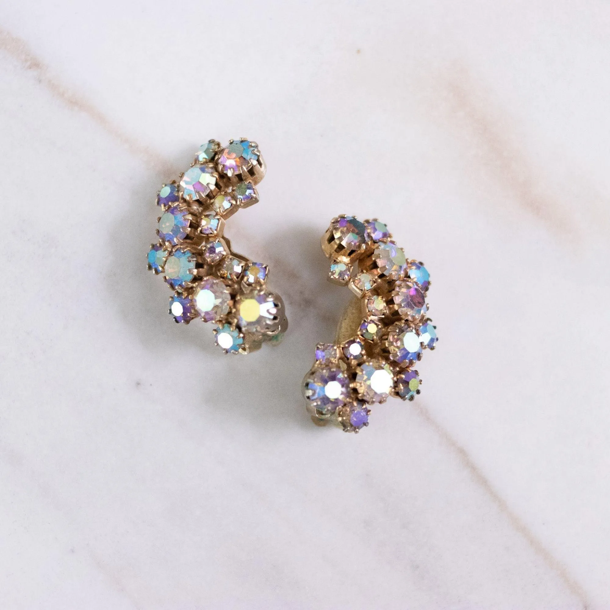 Vintage Golden Aurora Borealis Ear Crawler Earrings