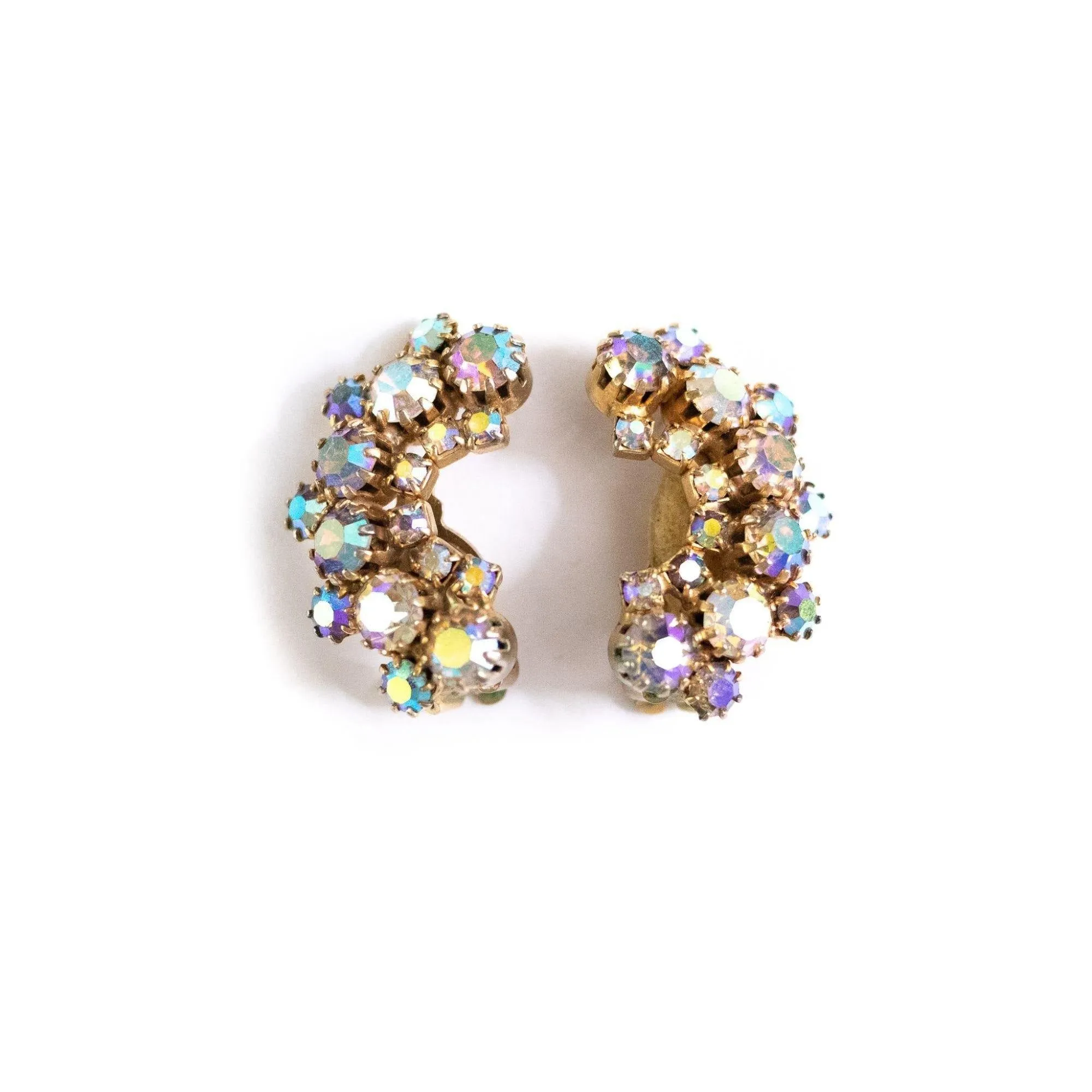 Vintage Golden Aurora Borealis Ear Crawler Earrings