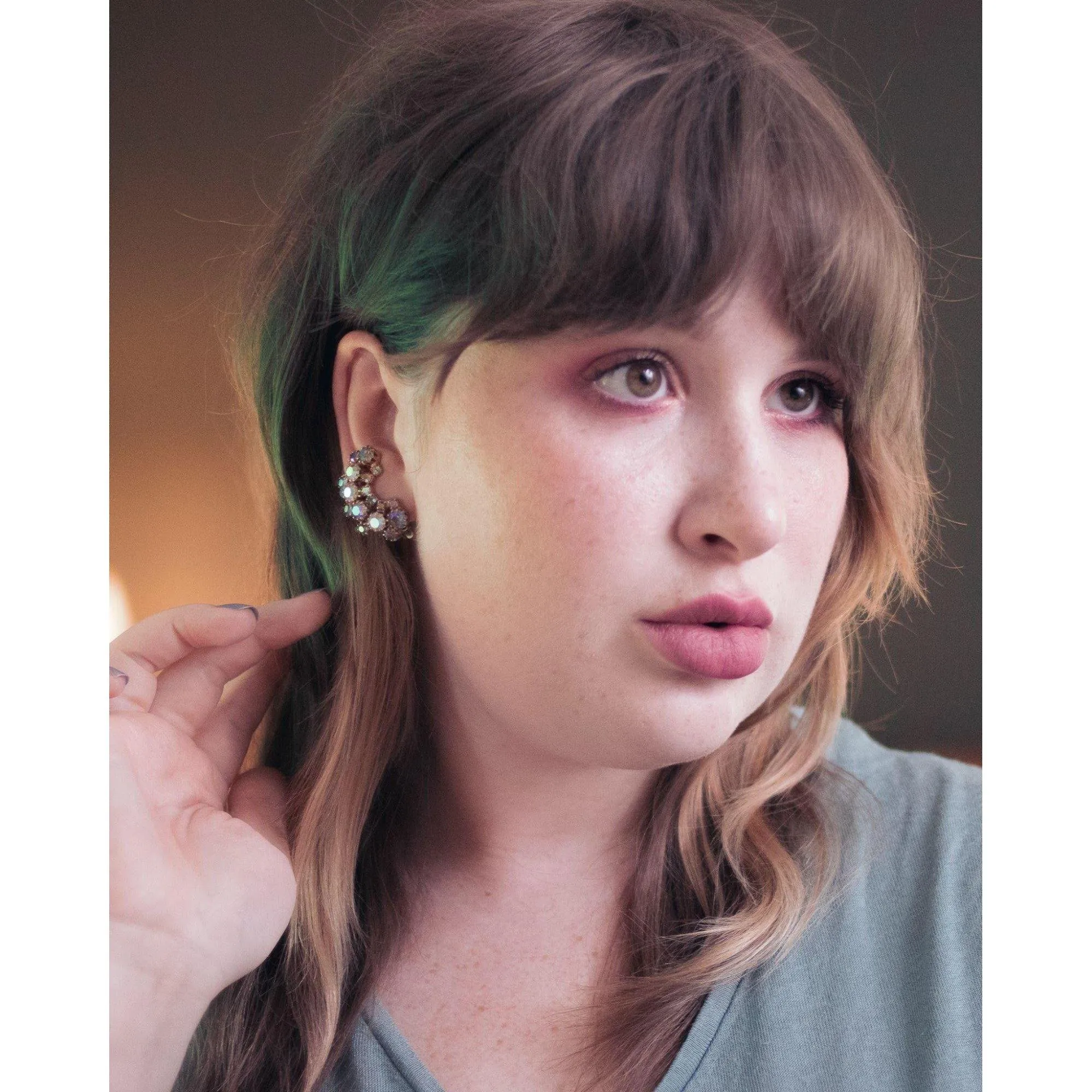 Vintage Golden Aurora Borealis Ear Crawler Earrings