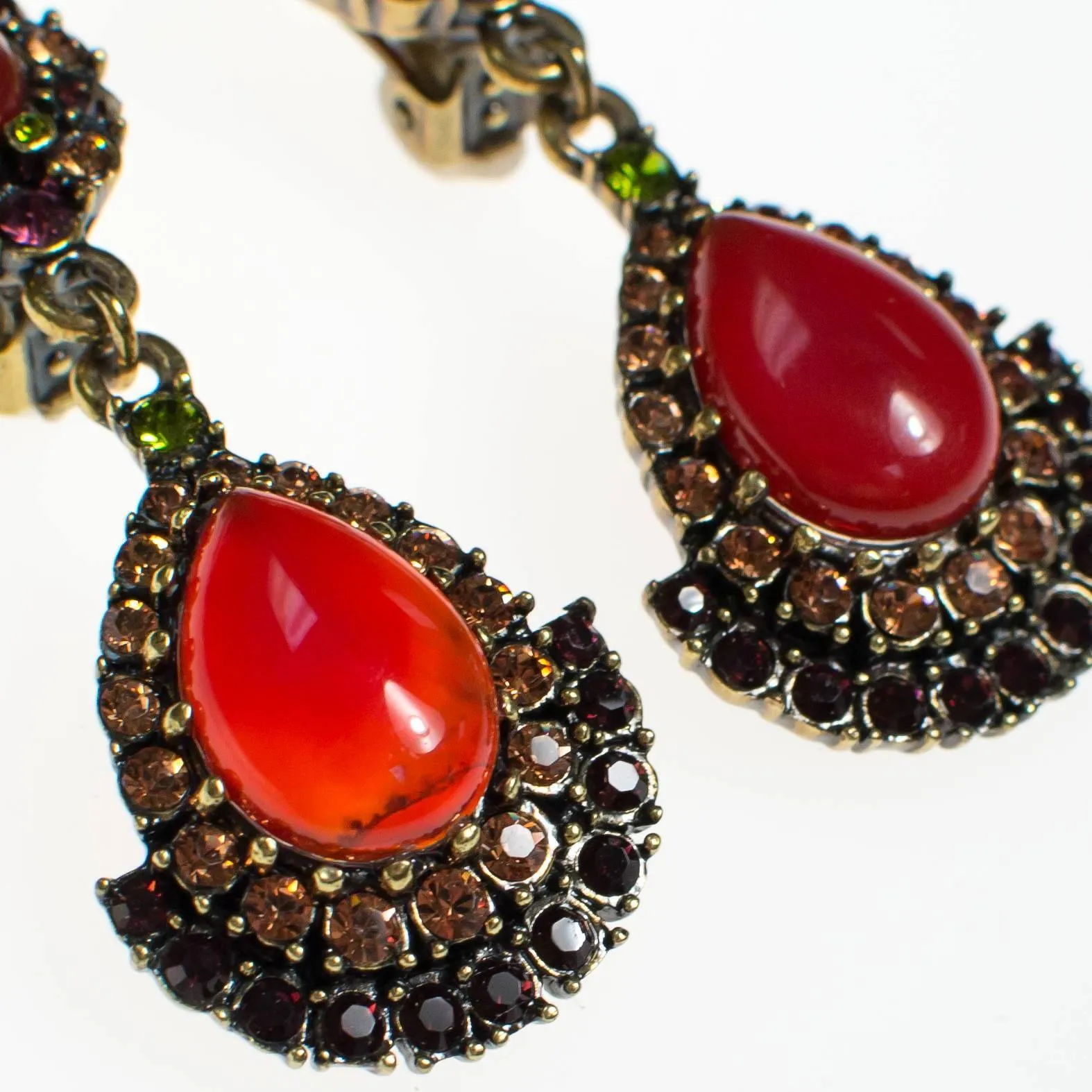 Vintage Heidi Daus Carnelian and Crystal Rhinestone Drop Earrings, Clip