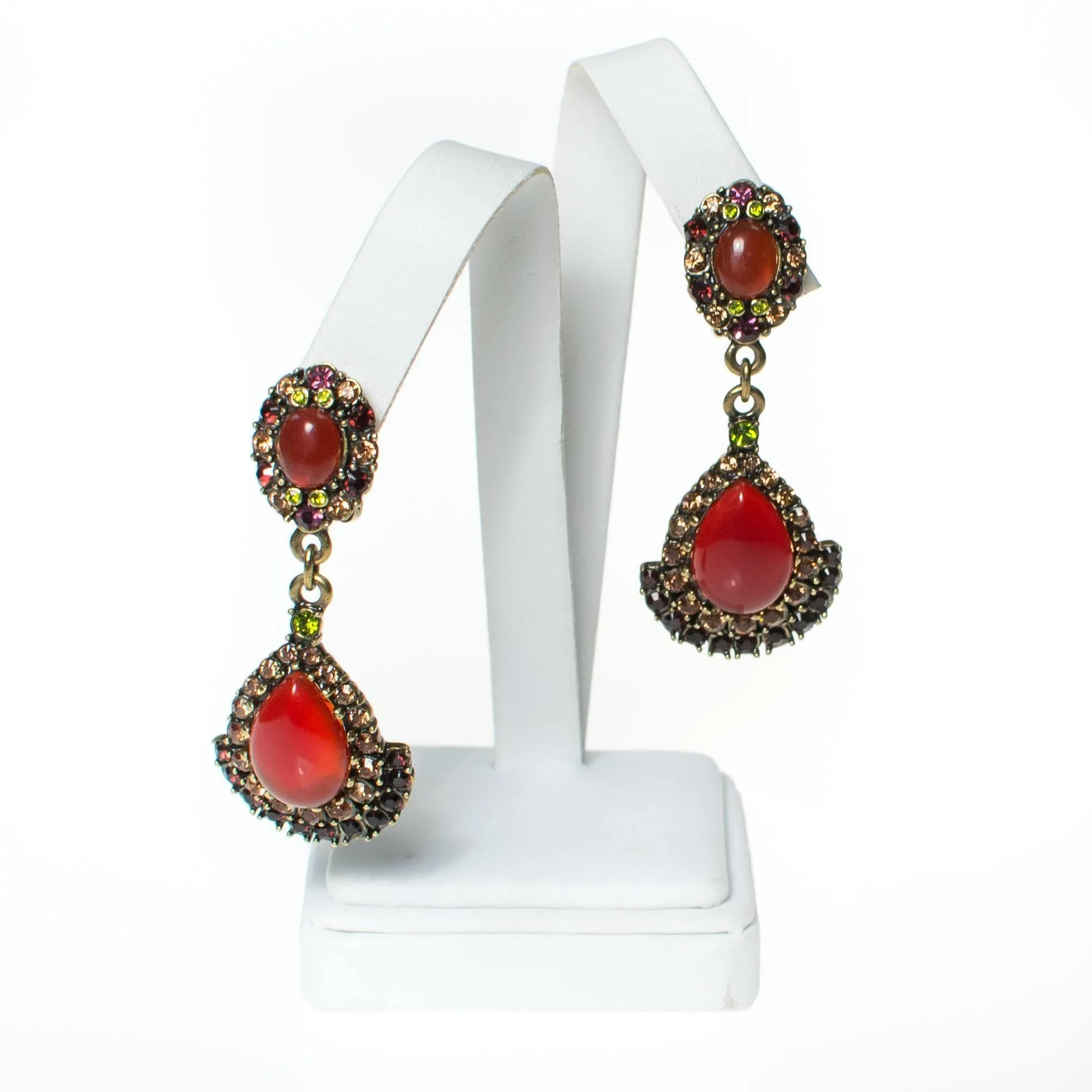 Vintage Heidi Daus Carnelian and Crystal Rhinestone Drop Earrings, Clip