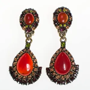 Vintage Heidi Daus Carnelian and Crystal Rhinestone Drop Earrings, Clip
