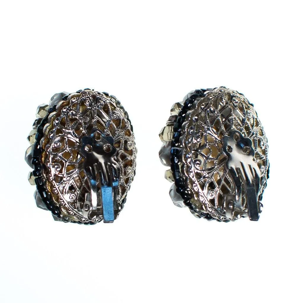 Vintage Ice Crystal and Smoke Rhinestone Statement Earrings