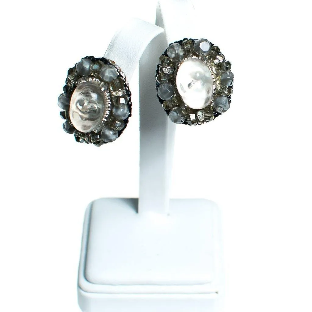 Vintage Ice Crystal and Smoke Rhinestone Statement Earrings