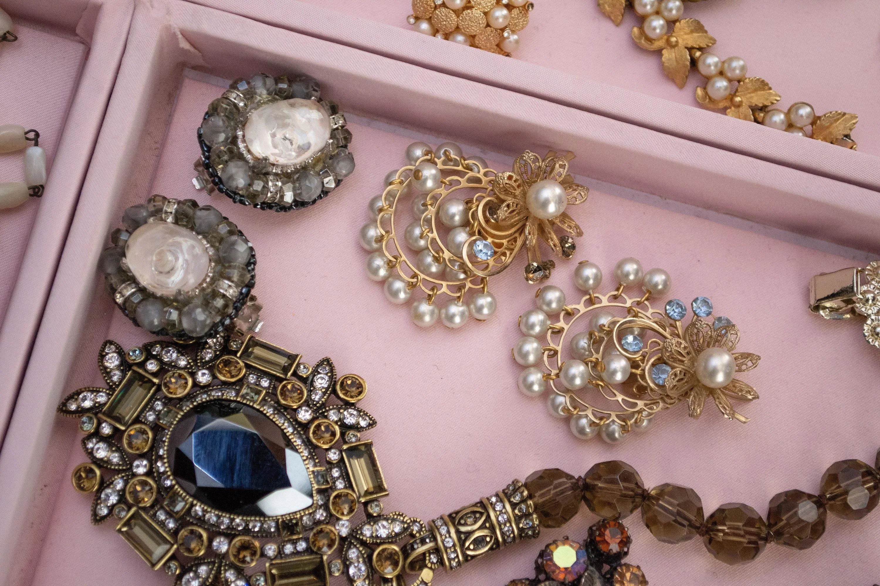 Vintage Ice Crystal and Smoke Rhinestone Statement Earrings