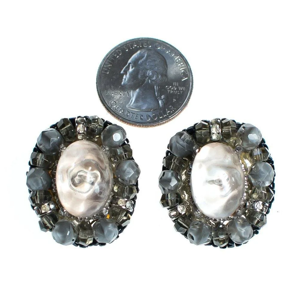 Vintage Ice Crystal and Smoke Rhinestone Statement Earrings