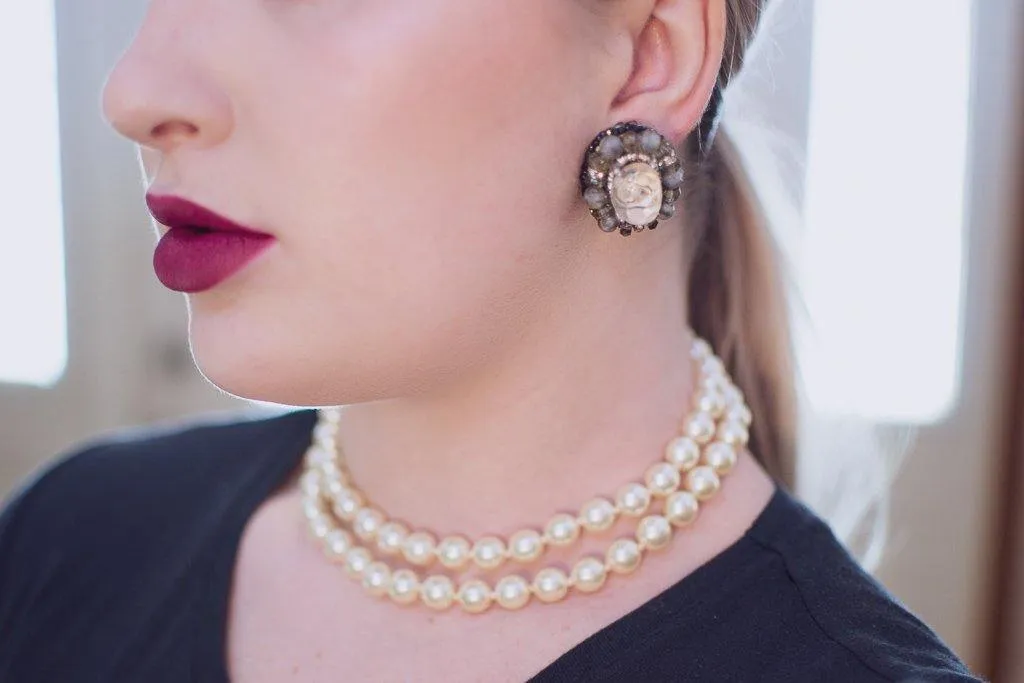 Vintage Ice Crystal and Smoke Rhinestone Statement Earrings
