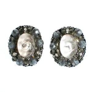 Vintage Ice Crystal and Smoke Rhinestone Statement Earrings
