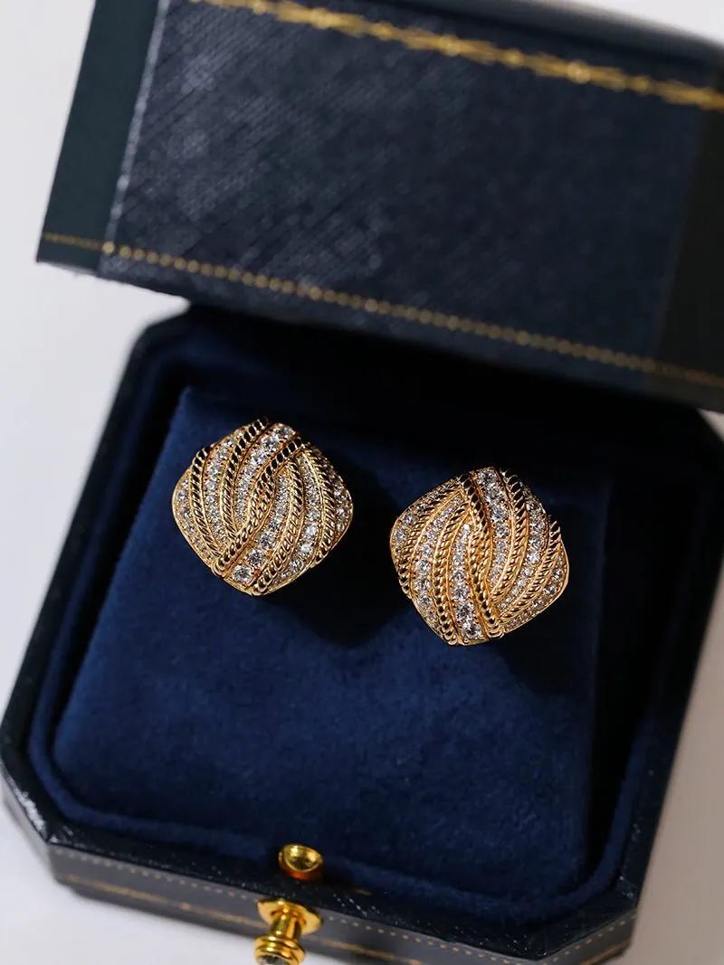 Vintage-Inspired Square Twist Diamond Stud Earrings