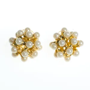 Vintage Iridescent Pearl Statement Earrings, Gold Tone Ball Shape, Faux Pearls, Posts