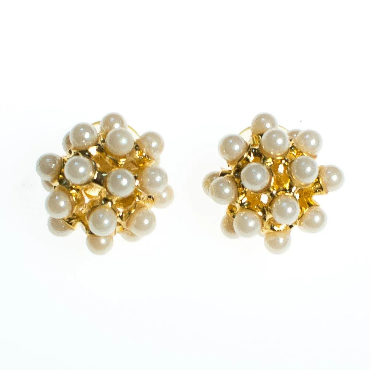 Vintage Iridescent Pearl Statement Earrings, Gold Tone Ball Shape, Faux Pearls, Posts