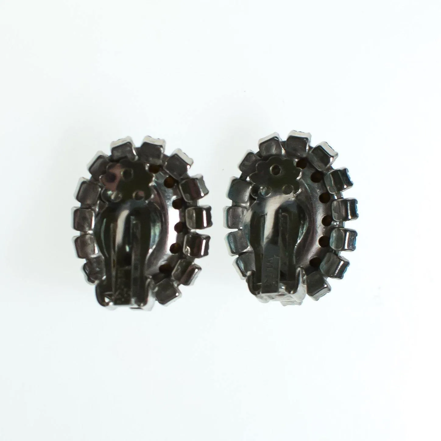 Vintage Judy Lee Earrings, Blue Star Carved Crystal Cabochon, Blue Rhinestones, Silver Tone Setting, Clip-on