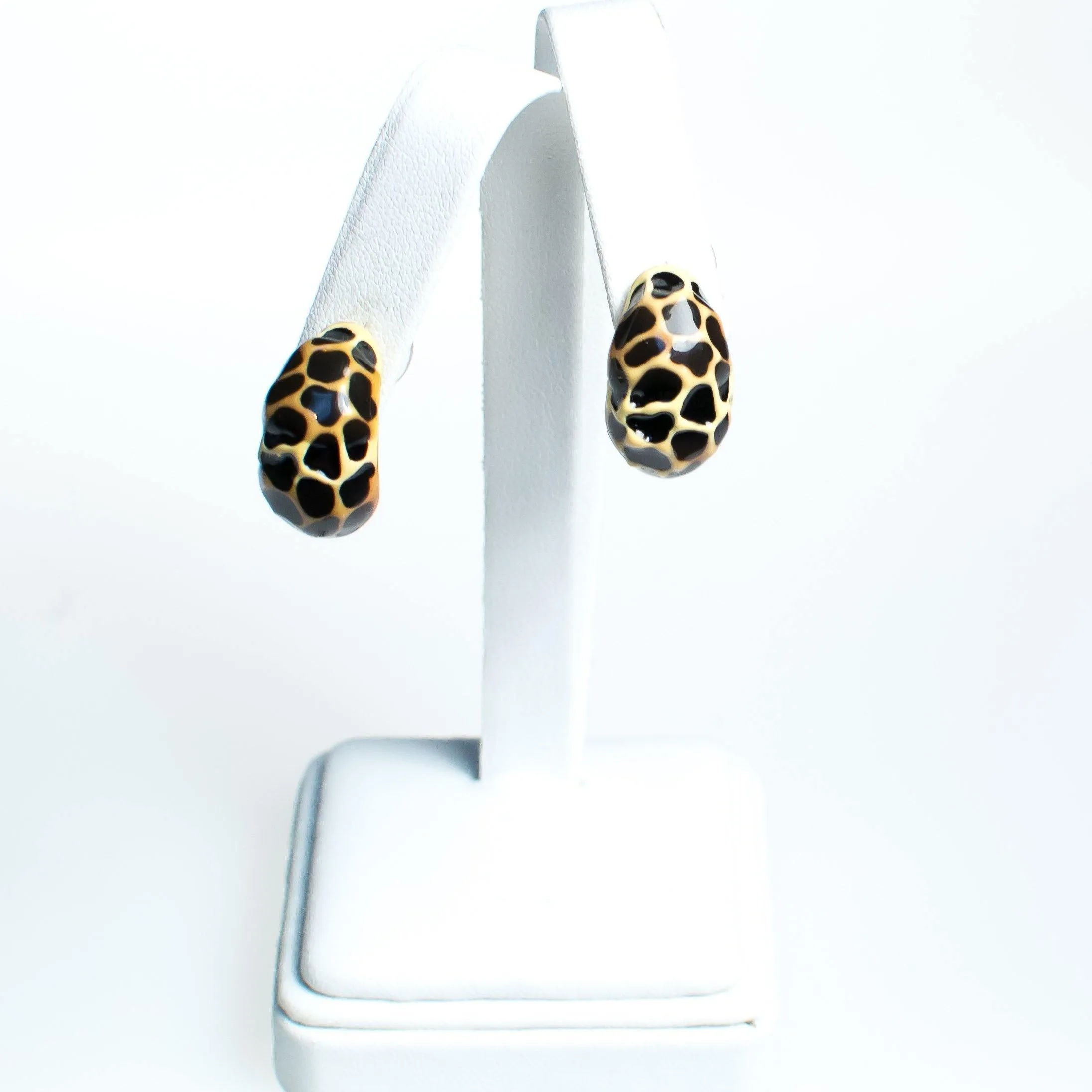 Vintage Kenneth Jay Lane Animal Print Earring Set, Black and Brown Earrings, Black, Orange, and Beige Earrings, Gold Tone Setting, Posts