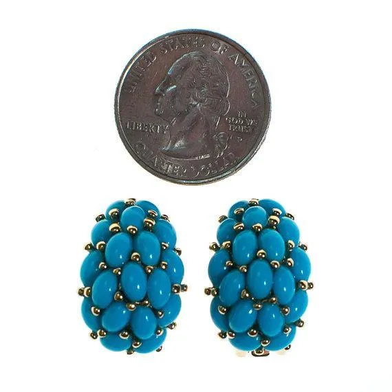 Vintage Kenneth Jay Lane Turquoise Beaded Earrings, Clip On