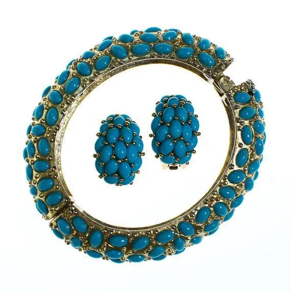 Vintage Kenneth Jay Lane Turquoise Beaded Earrings, Clip On