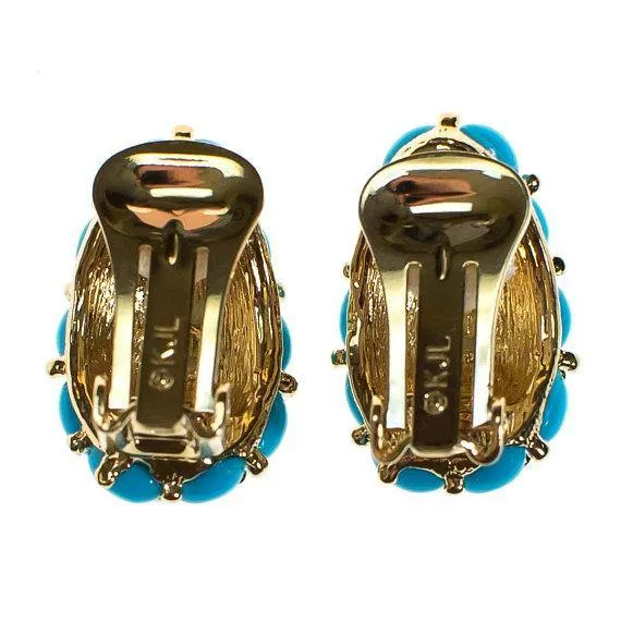 Vintage Kenneth Jay Lane Turquoise Beaded Earrings, Clip On