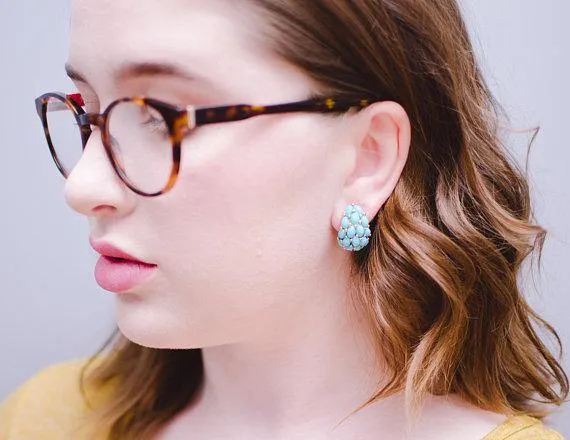 Vintage Kenneth Jay Lane Turquoise Beaded Earrings, Clip On