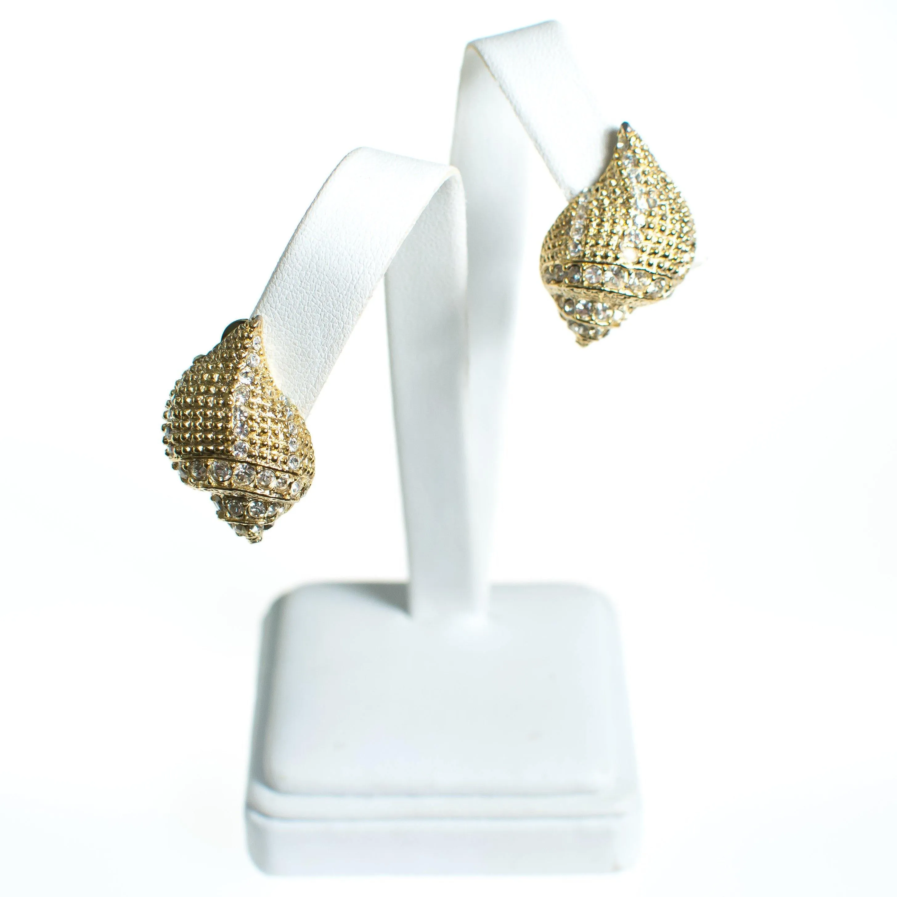 Vintage Kenneth Lane Gold Seashell Earrings with Rhinestones
