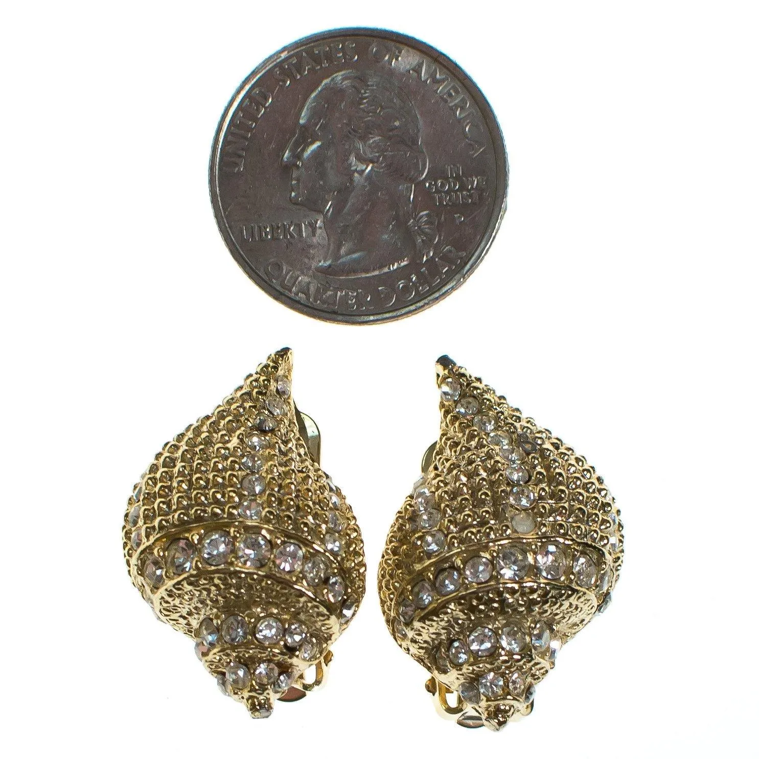 Vintage Kenneth Lane Gold Seashell Earrings with Rhinestones