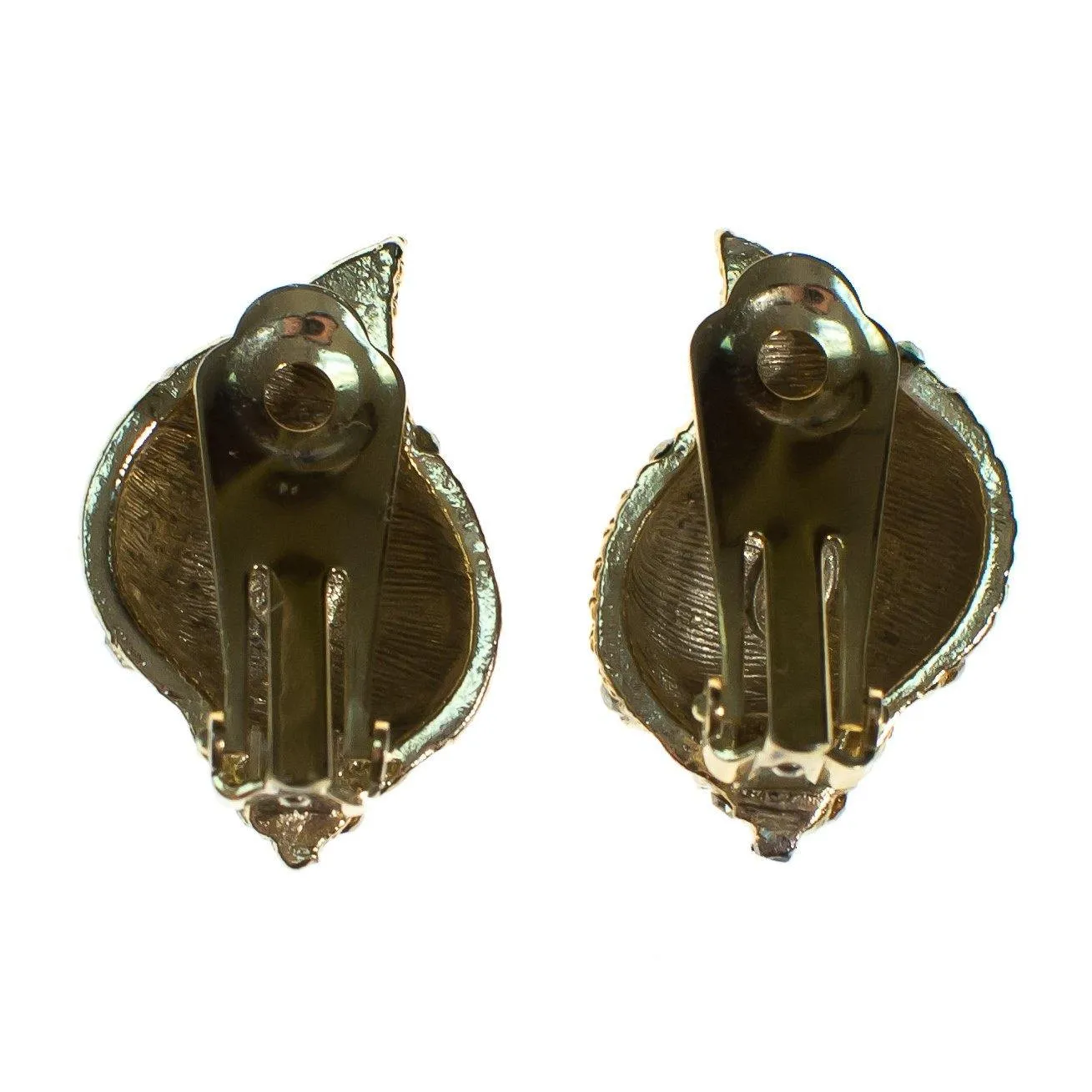 Vintage Kenneth Lane Gold Seashell Earrings with Rhinestones