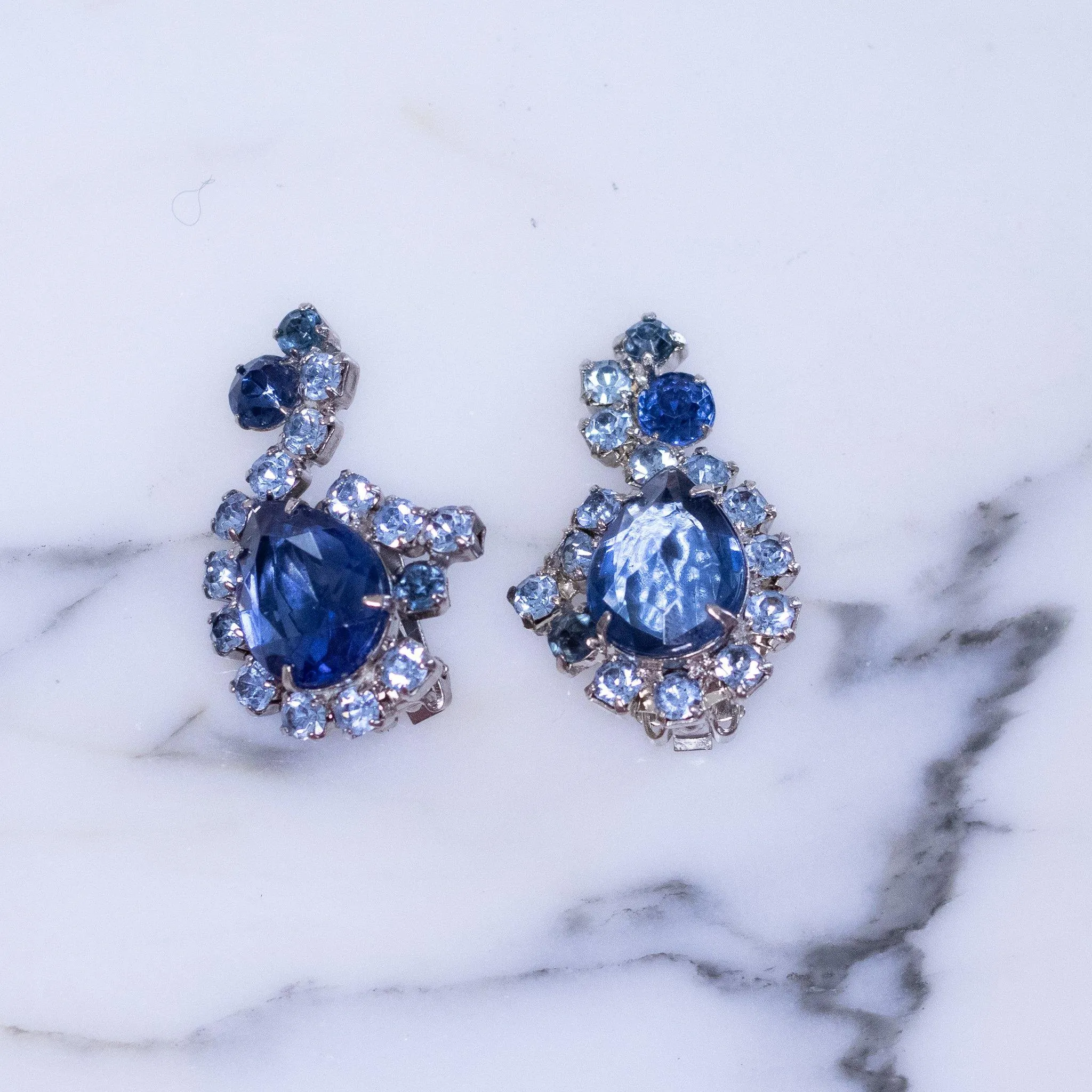 Vintage Light and Dark Blue Statement Earrings