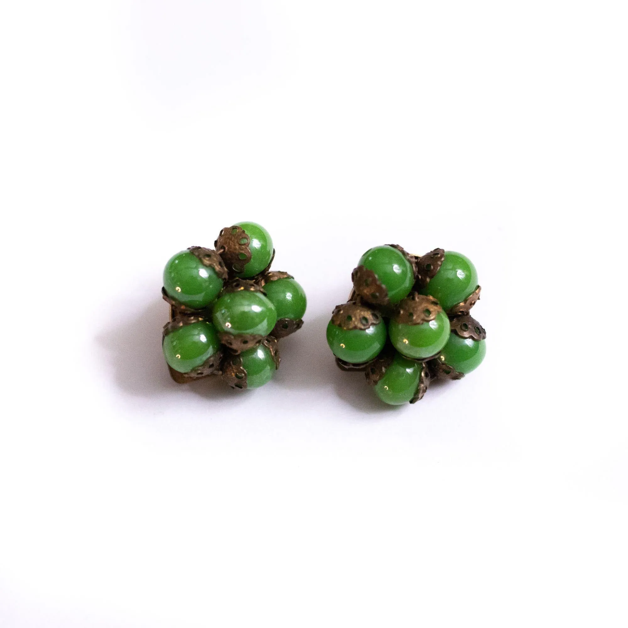 Vintage Made In Italy Green Glass Bead Earrings
