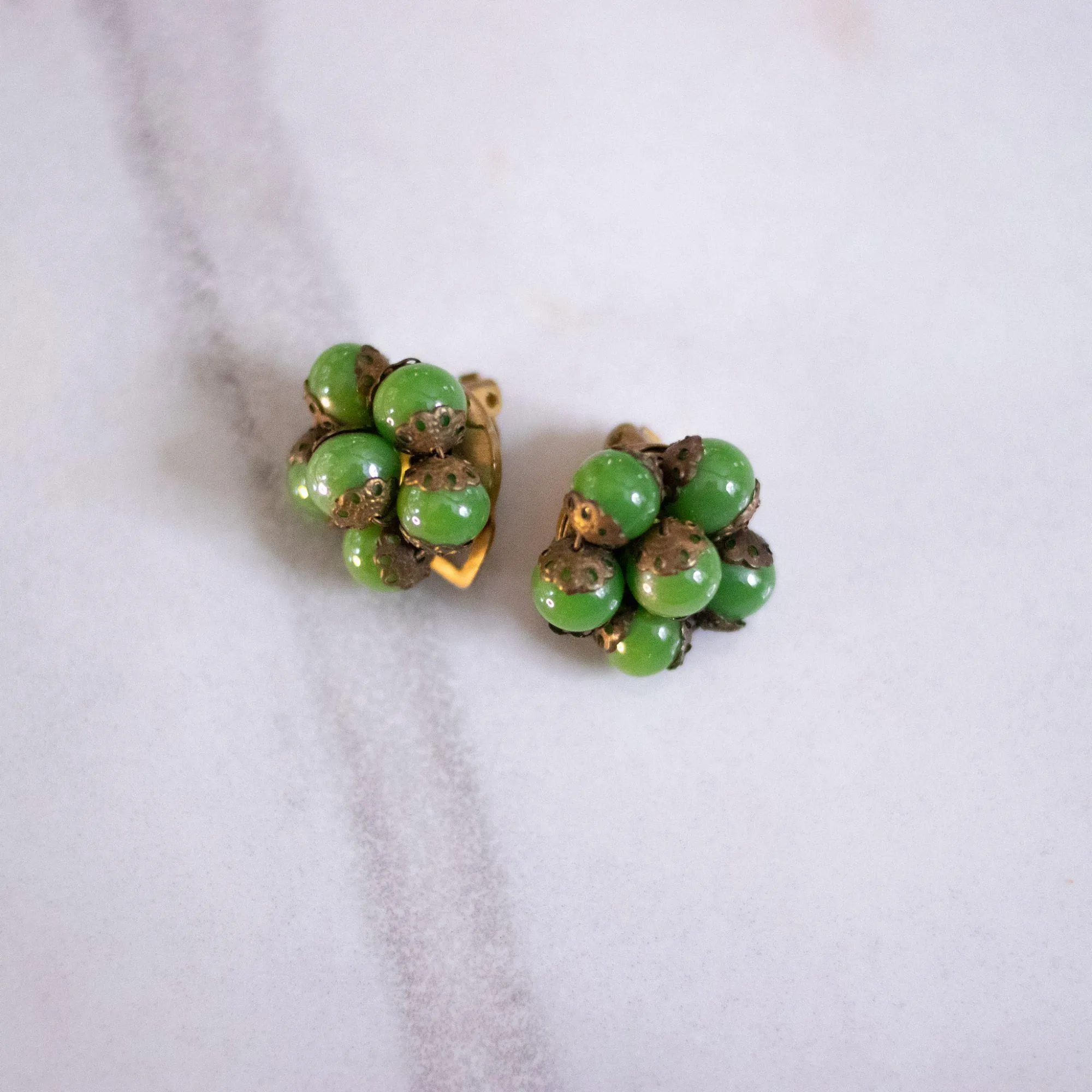Vintage Made In Italy Green Glass Bead Earrings
