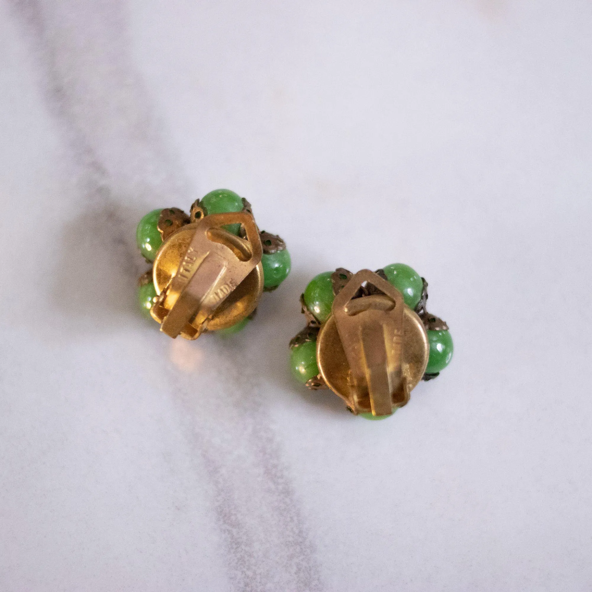 Vintage Made In Italy Green Glass Bead Earrings