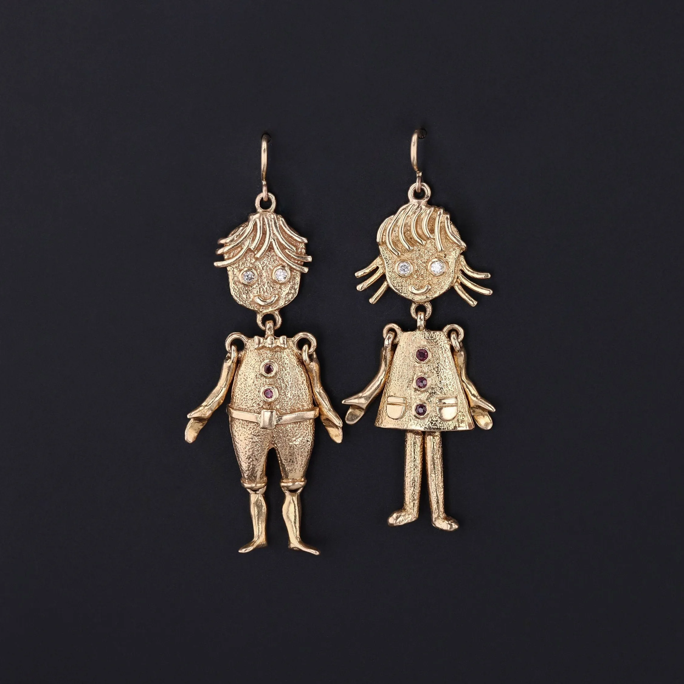Vintage Mismatched Children Earrings of 14k Gold