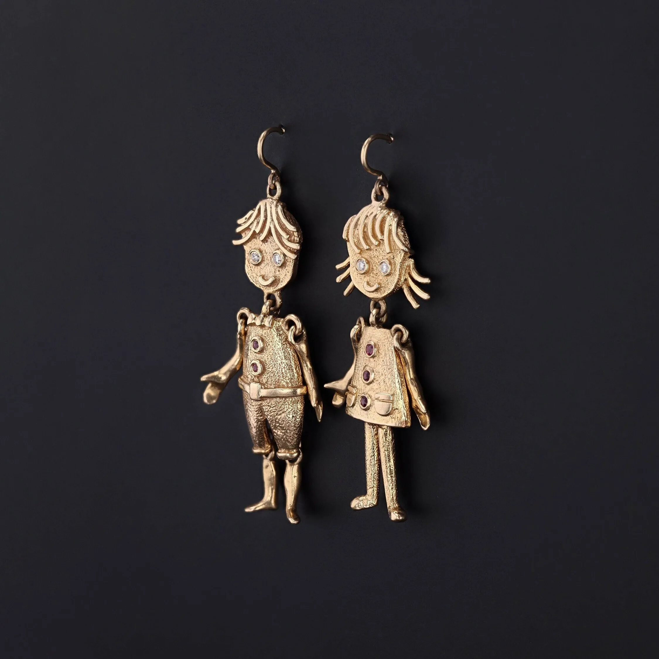 Vintage Mismatched Children Earrings of 14k Gold