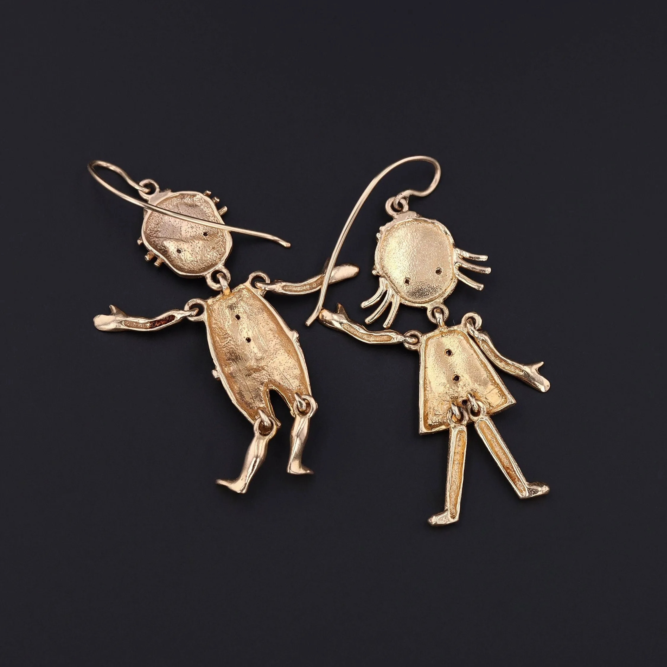 Vintage Mismatched Children Earrings of 14k Gold