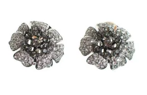 Vintage Nolan Miller Black Diamond and Diamante Crystal Camelia Statement Earrings, Clip On