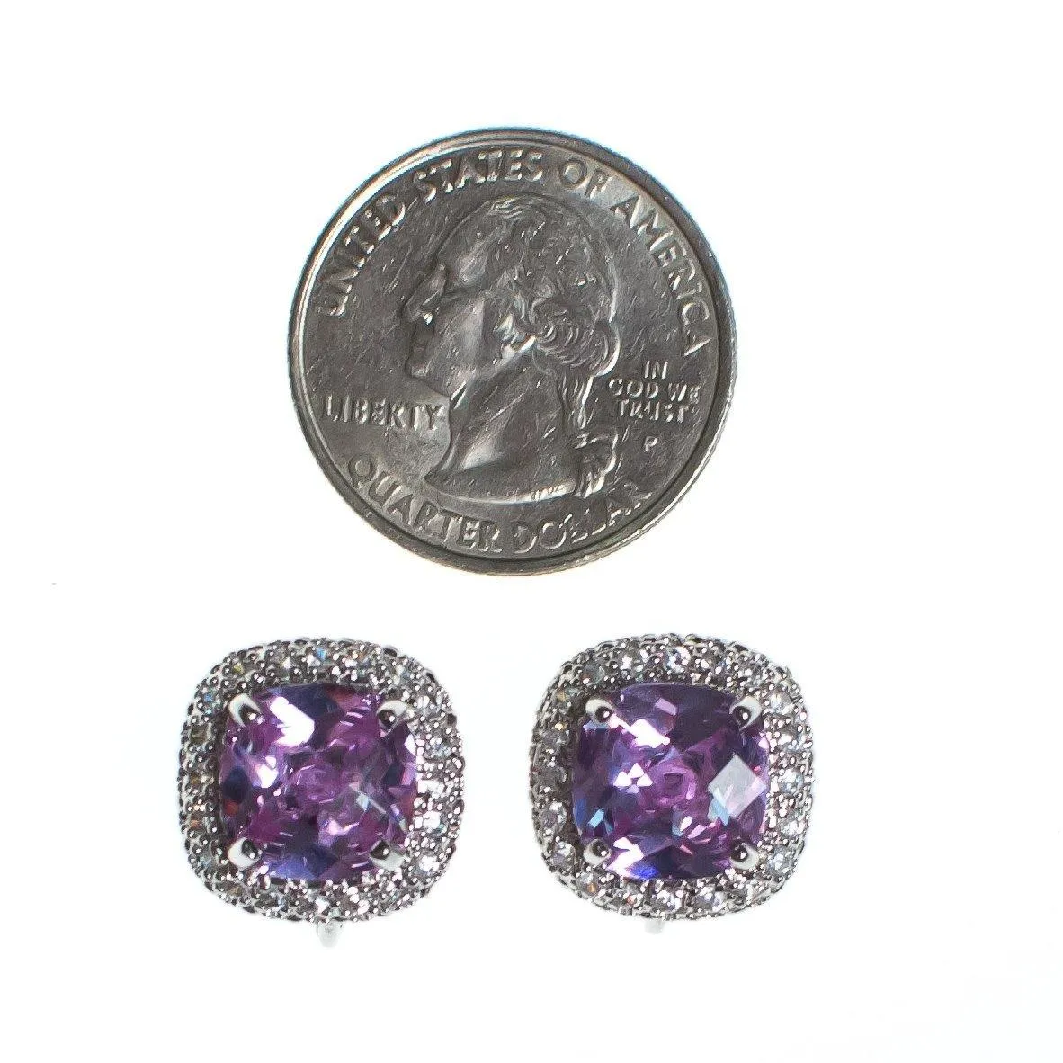 Vintage Pave Diamante Crystal and Light Amethyst Purple Soft Squared Statement Earrings