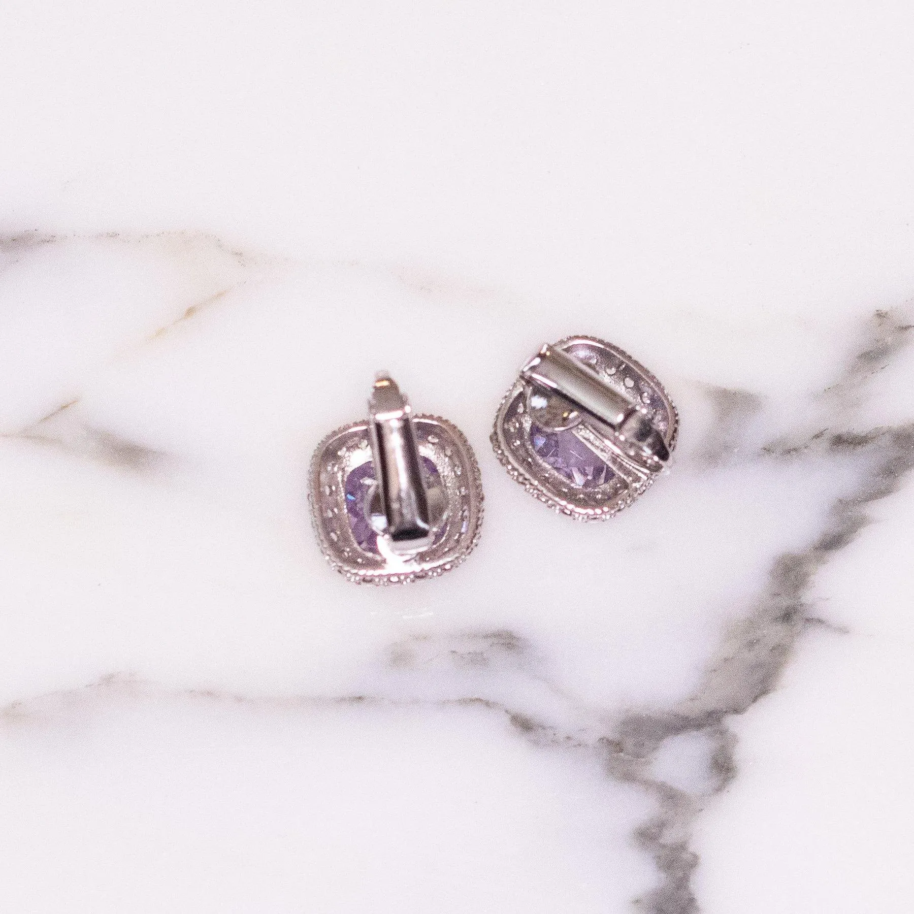 Vintage Pave Diamante Crystal and Light Amethyst Purple Soft Squared Statement Earrings