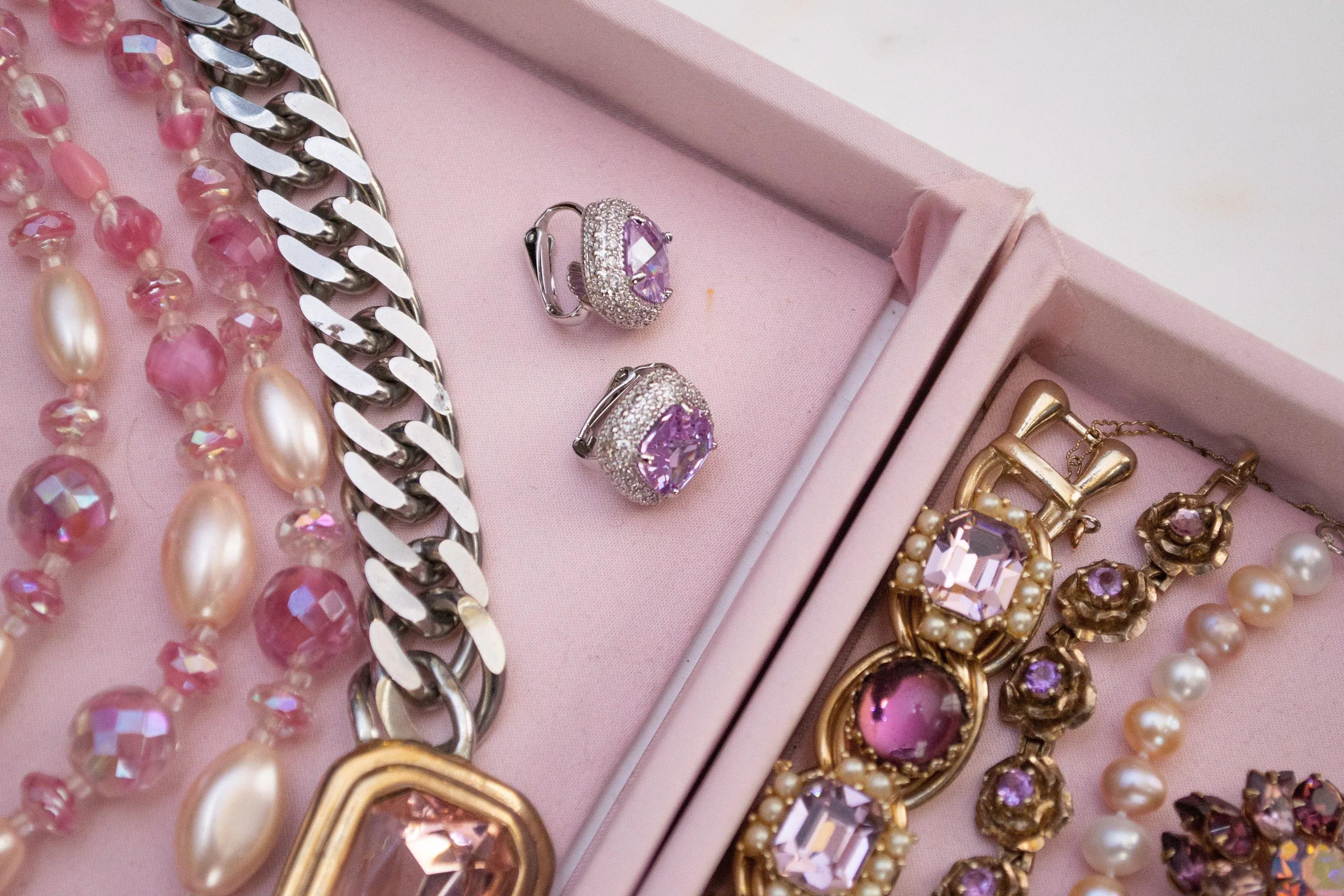 Vintage Pave Diamante Crystal and Light Amethyst Purple Soft Squared Statement Earrings